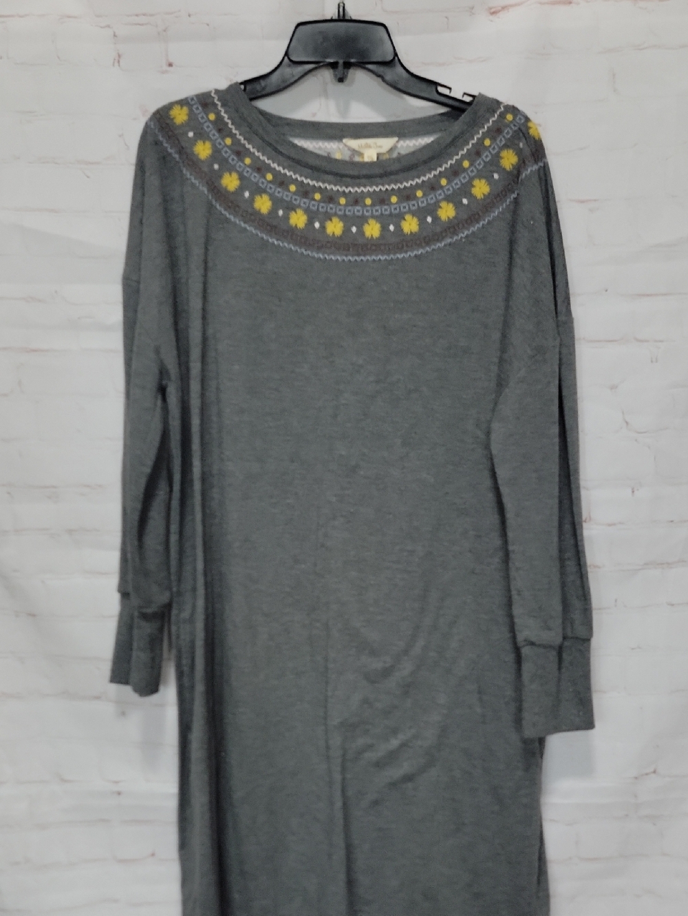Matilda Jane Gray Long Sleeve Dress with Yellow Embroidered Yoke